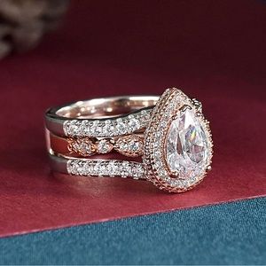 Solid 925 sterling silver 18k rose gold plated wedding ring set -women